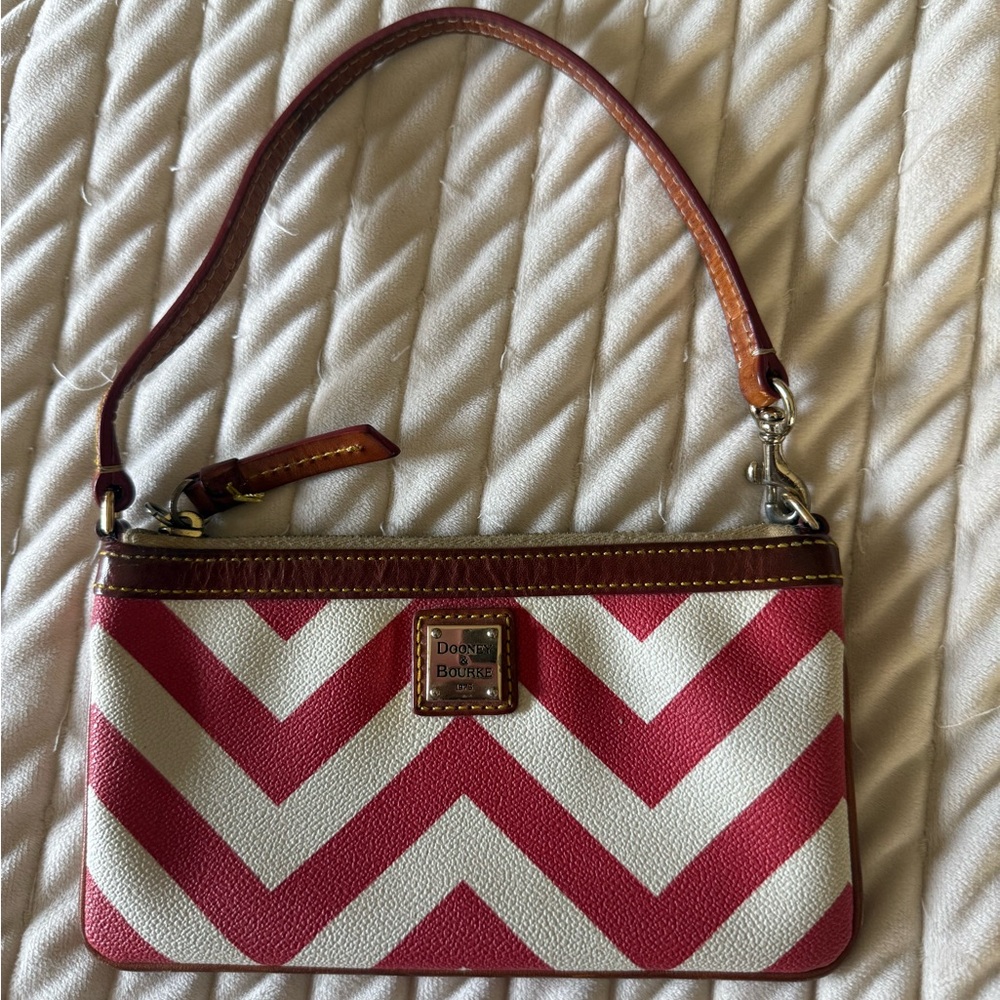 Dooney & Bourke Red and Cream Chevron Clutch